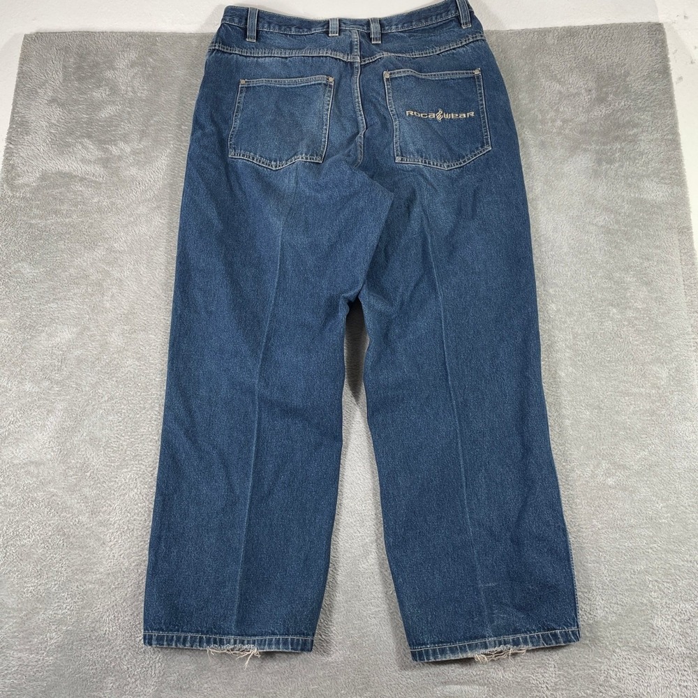 Rocawear Jeans Mens 40x34 Blue Baggy Loose Fit Embroidered Logo Denim Y2K Skater
